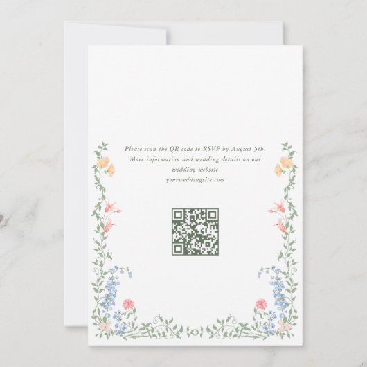 Invitation Meadow Pastel Rose Floral Mariage code QR (Dos)