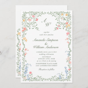 Invitation Meadow Pastel Rose Floral Mariage code QR