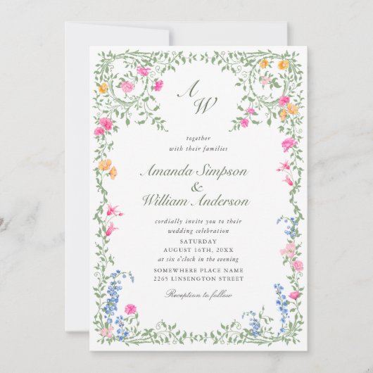 Invitation Meadow Pastel Rose Floral Mariage code QR (Devant)
