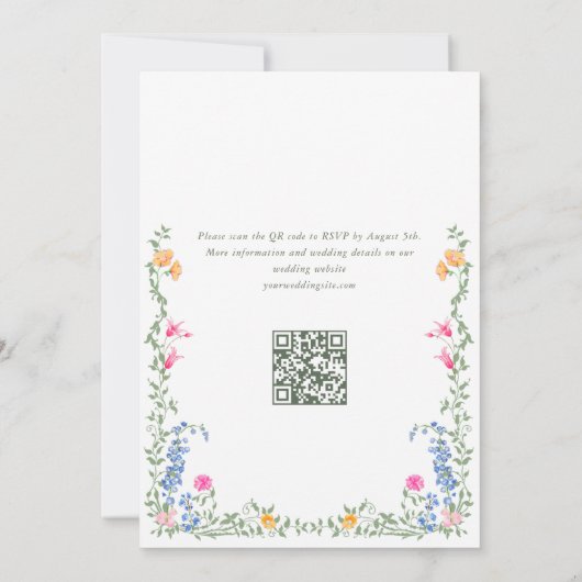Invitation Meadow Pastel Rose Floral Mariage code QR (Dos)