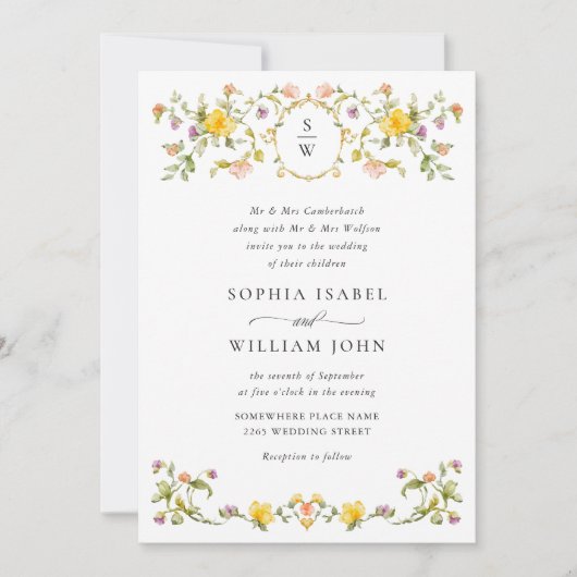 Invitation Meadow Pastel Rose Floral Mariage code QR (Devant)