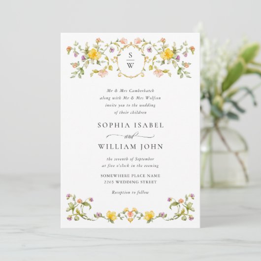 Invitation Meadow Pastel Rose Floral Mariage code QR (Debout devant)