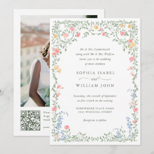 Invitation Meadow Pastel Rose Floral Mariage code QR