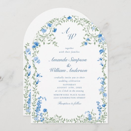 Invitation Meadow Pastel Rose Floral Mariage code QR (Devant / Derrière)