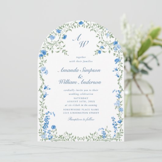 Invitation Meadow Pastel Rose Floral Mariage code QR (Debout devant)