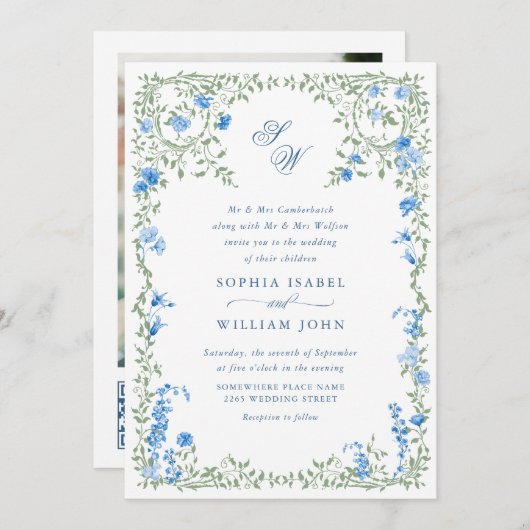 Invitation Meadow Pastel Rose Floral Mariage code QR (Devant / Derrière)