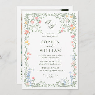 Invitation Meadow Pastel Rose Floral Mariage code QR