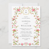 Invitation Meadow Pastel Rose Floral QR code Mariage (Devant)