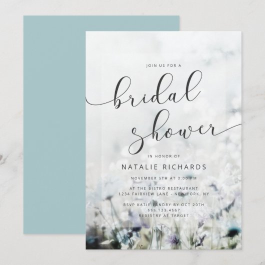 Invitation Meadow Song s'estompe Fleurs sauvages Fête des mar (Devant / Derrière)