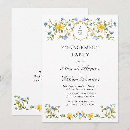 Invitation Meadow Watercolor Fleurs sauvages ENGAGEMENT PARTY (Devant / Derrière)