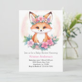 Invitation Meadow Whimsical Fox rose Boho Girl Baby shower (Debout devant)