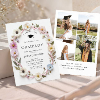 Invitation Meadow Wildflower Boho 4 Photo Graduation Party