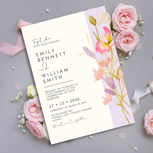 Invitation Meadow Wildflowers Modern Boho Rustic Wedding 