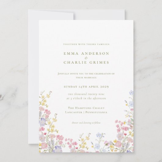 Invitation Meadows Garden Wildflowers Spring Summer Wedding (Devant)