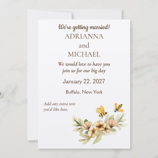 Invitation Meant to Bee Cute Abordable Mariage Enregistrer la (Dos)