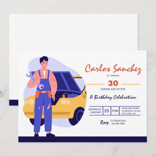 Invitation Mécanicien Automobile (Devant / Derrière)