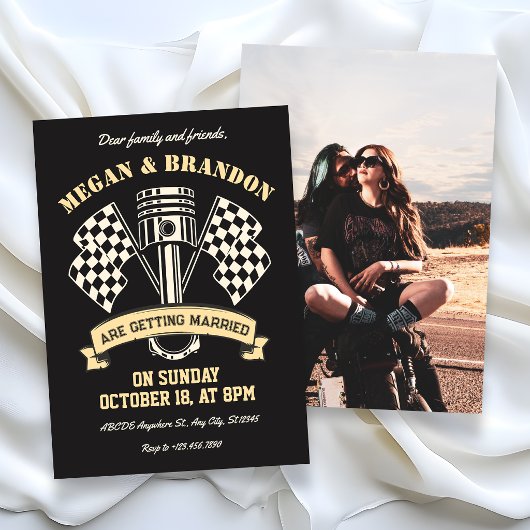 Invitation Mécanicien de course de moto rétro machine mariage