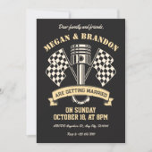 Invitation Mécanicien de course de moto rétro machine mariage (Devant)