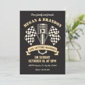 Invitation Mécanicien de course de moto rétro machine mariage (Debout devant)
