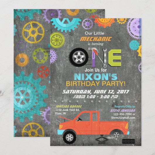 Invitation Mécanicien de voiture Outils tableau de bord Anniv (Devant / Derrière)