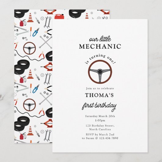 Invitation Mécanique automobile Outils Anniversaire de enfant (Devant / Derrière)