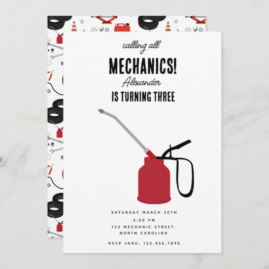 Invitation Mécanique automobile Outils de l'automobile Garçon (Devant / Derrière)