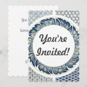 Invitation Médaillon Chinois : Chinoiserie Bleu Indigo (Devant / Derrière)