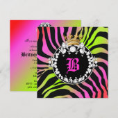 Invitation Médaillon de diamant Zebra Neon Cherry (Devant / Derrière)
