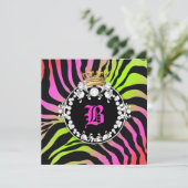 Invitation Médaillon de diamant Zebra Neon Cherry (Debout devant)