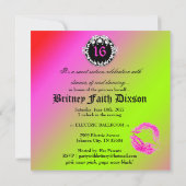 Invitation Médaillon de diamant Zebra Neon Cherry (Dos)