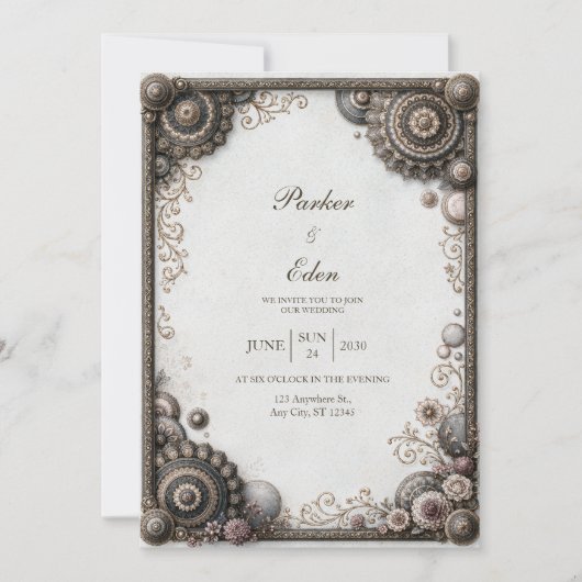 Invitation Médaillon de mariage en bronze antique (Devant)