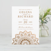 Invitation Médaillon d'or élégant Mariage Mandala (Debout devant)