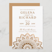 Invitation Médaillon d'or élégant Mariage Mandala (Devant / Derrière)