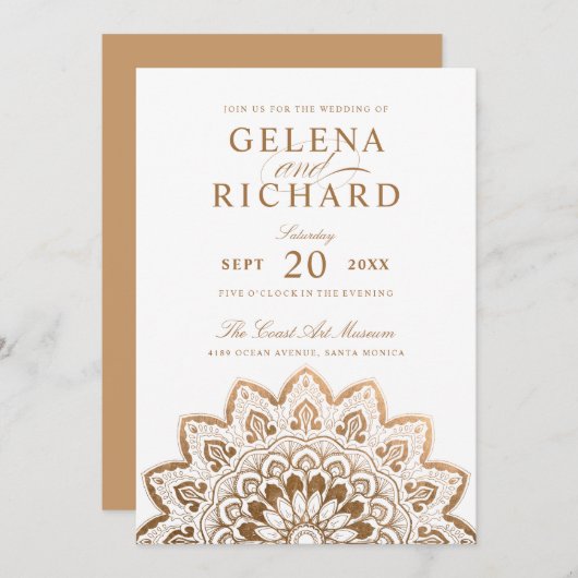 Invitation Médaillon d'or élégant Mariage Mandala (Devant / Derrière)