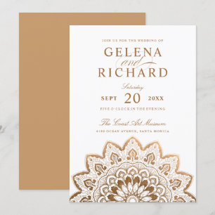 Invitation Médaillon d'or élégant Mariage Mandala
