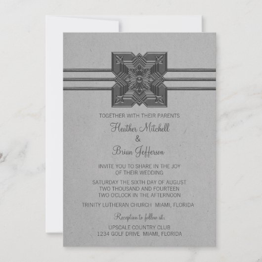 Invitation Médaillon gris - Mariage frontalier Inviter (Devant)