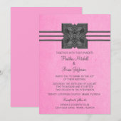 Invitation Médaillon rose Invite Mariage frontalier (Devant / Derrière)