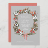 Invitation Médallion wreath forêt champignon gris (Devant / Derrière)