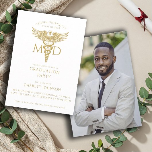 Invitation Médecin d'or moderne MD - Fête de graduation photo