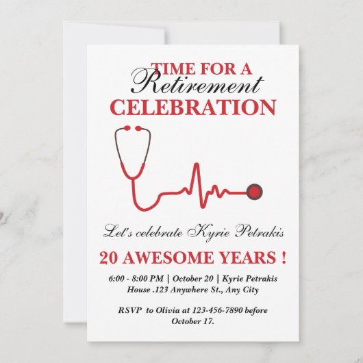 Invitation Médecin infirmier unique ou service de retraite en (Devant)