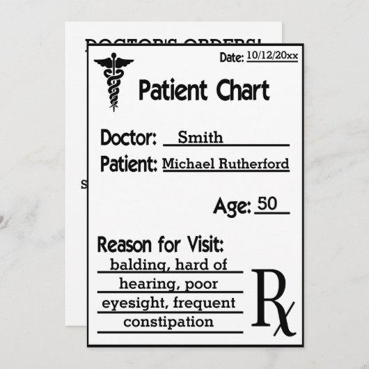 Invitation Médecins Chart For Patient Funny (Devant / Derrière)