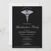 Invitation Medical Silver Caduceus Dark Graduation | Photo (Devant)