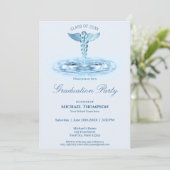 Invitation Médicale Blue Caduceus Water Ripples Graduation (Debout devant)