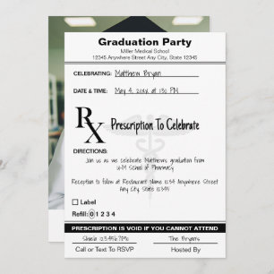 Invitation Médicale Caduceus Rx Prescription Pad Graduation