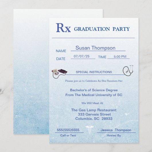 Invitation Médicale de graduation de la bande de p (Devant / Derrière)