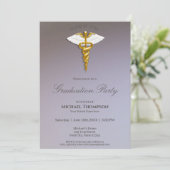 Invitation Médicale Gold Caduceus White Wings Graduation (Debout devant)
