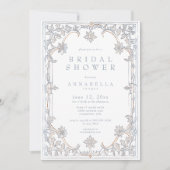Invitation Medieval Fantasy Frame Blue Gold Bridal Shower (Devant)