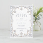 Invitation Medieval Fantasy Frame Blue Gold Bridal Shower (Debout devant)