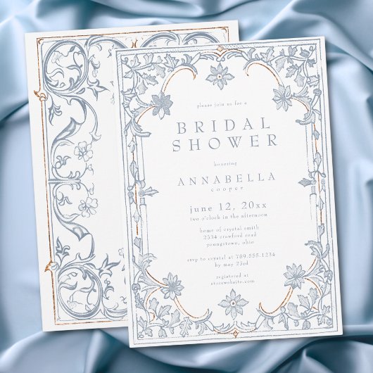 Invitation Medieval Fantasy Frame Blue Gold Bridal Shower