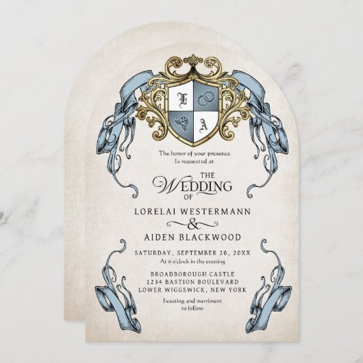 Invitation Medieval Fantasy Monogram Crest Wedding (Devant / Derrière)